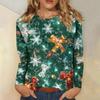 3D Christmas Snowflake Gradient Print Round Neck Long Sleeve T-shirt Casual Long Sleeve Top Party Loose Women's Top