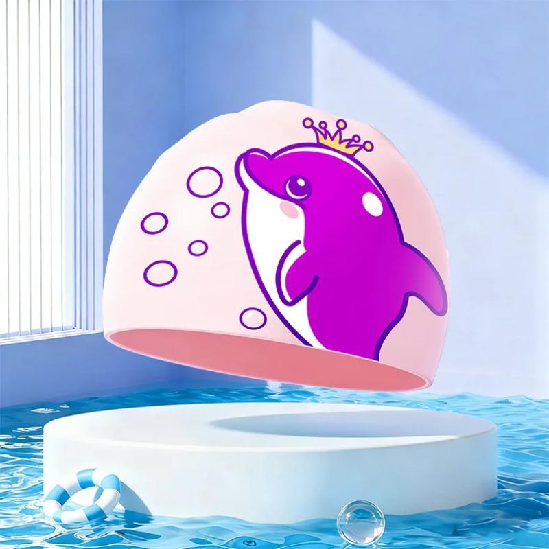 New Children's Cartoon Swimming Cap Cute Dolphin Waterproof Ear Protection Swimming Caps Kids Hot Spring Swimming Equipment