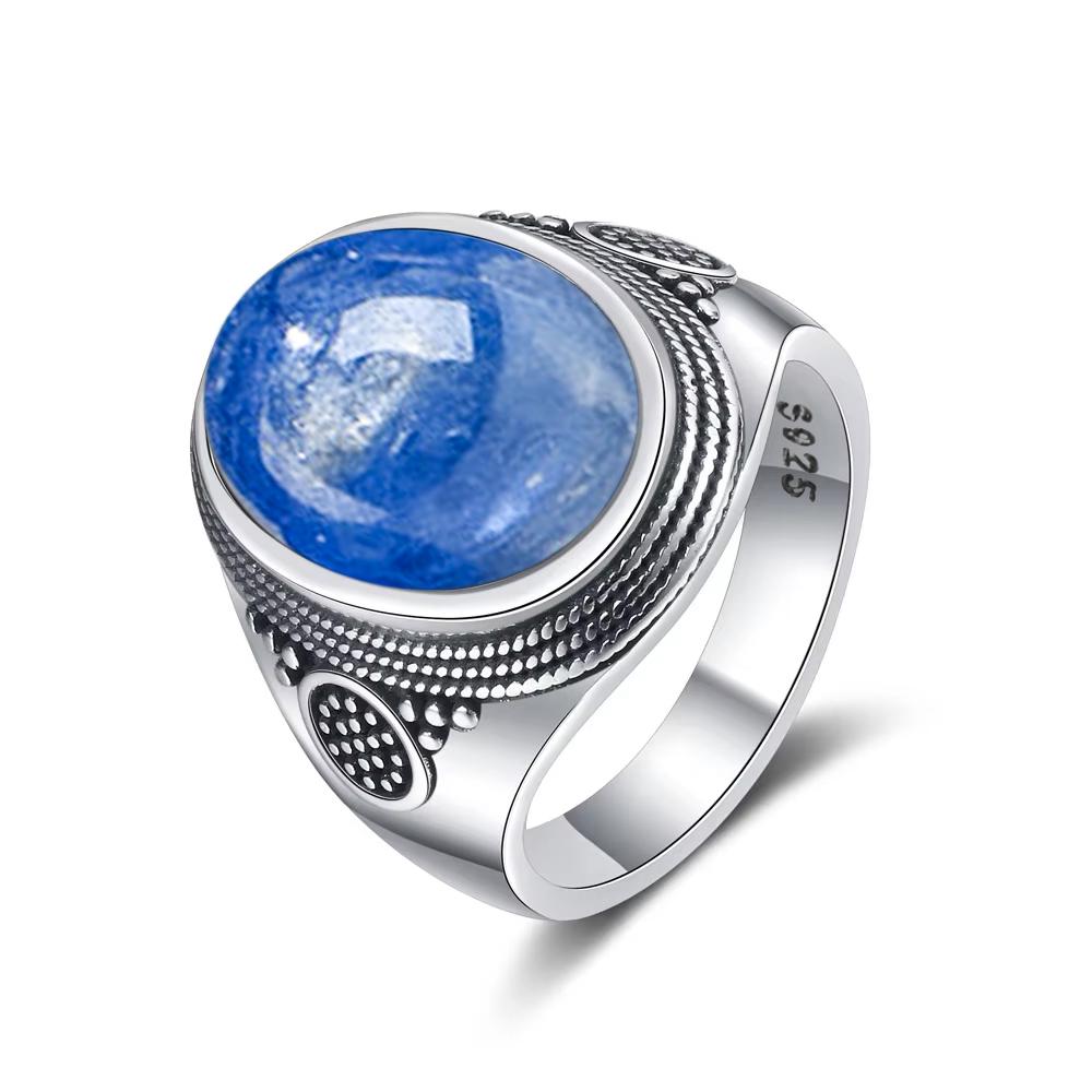 Vintage 925 Silver Ring Natural Moonstone Ring 10*14mm Oval Large Stone Retro Silver Fine Jewelry Gift For Women Men