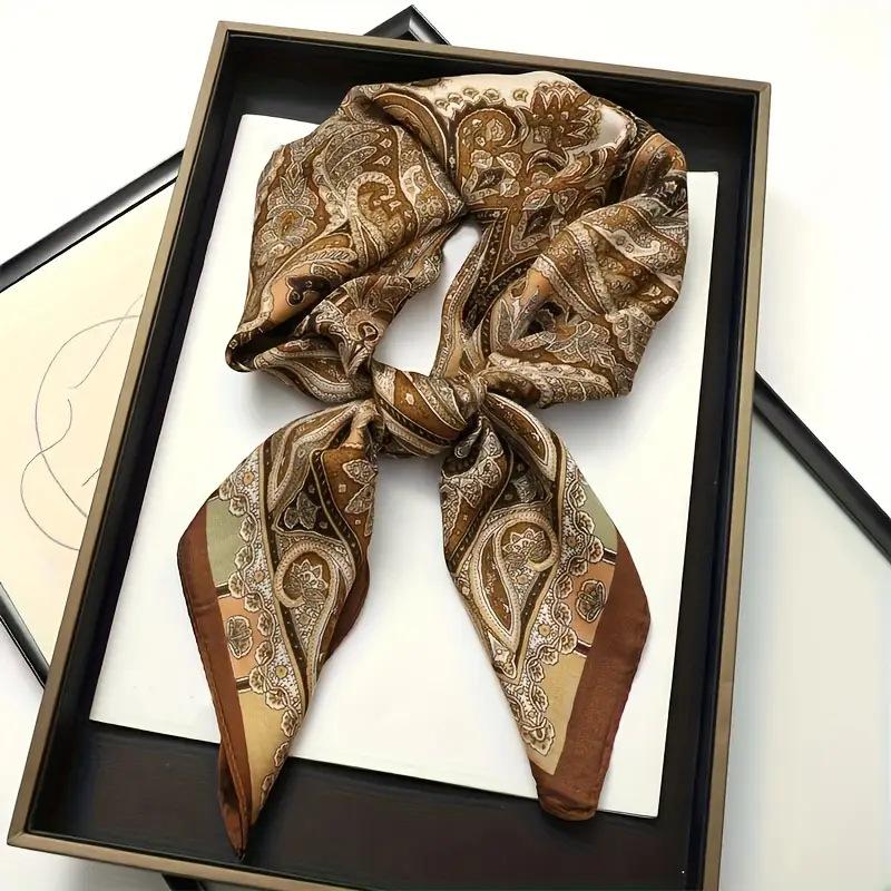 Women's Korean Style Retro Printed Imitation Silk Scarf for Professional and Casual Use