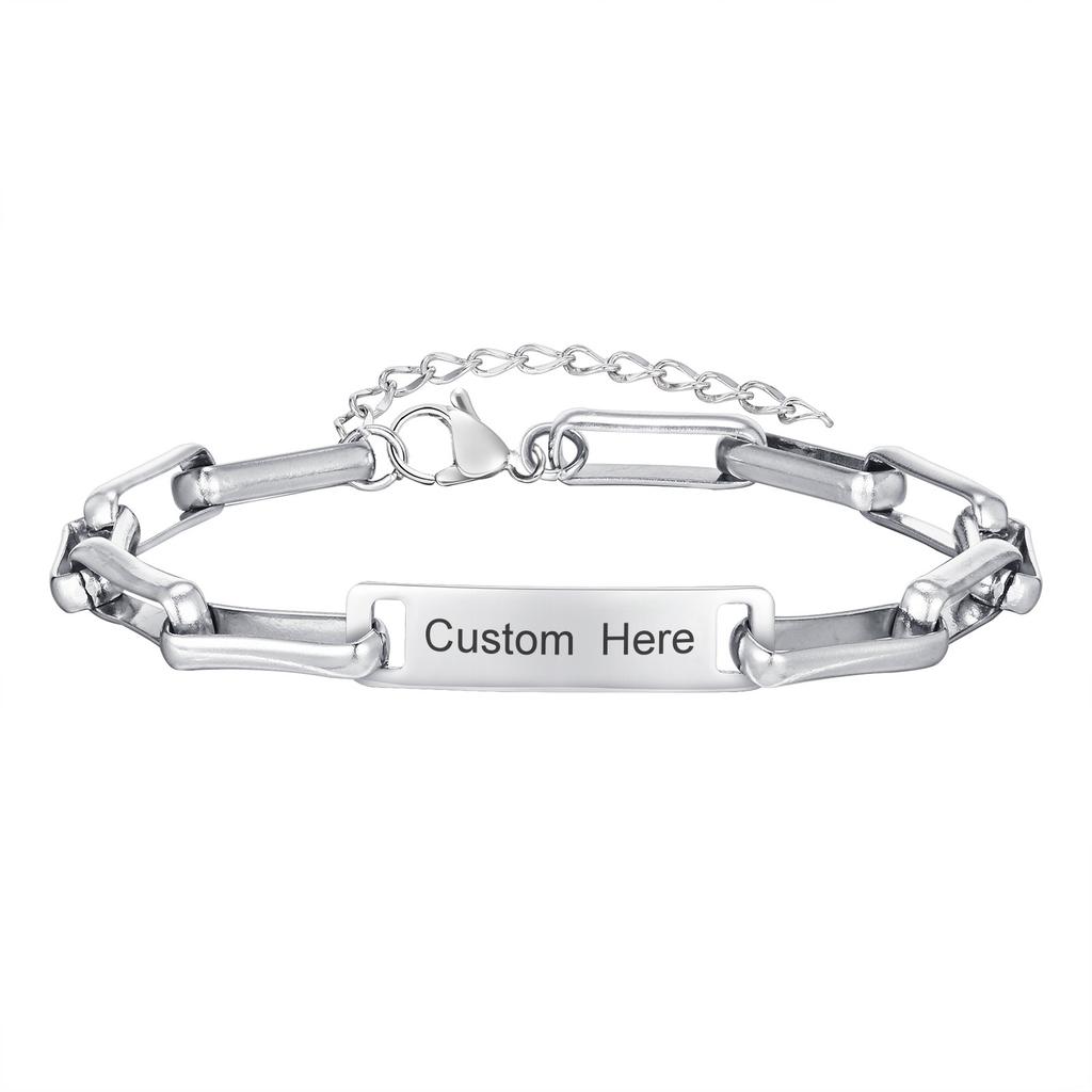 Personalized Bracelets Stainless Steel Bar ID Name Bracelet for Women Custom Engraved Inspirational Quote Gift Birthday Jewelry