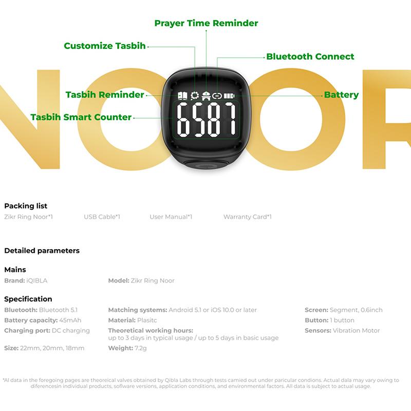 Elektronischer Digitaler Fingerzähler Oled-Display Strichzähler & Gebetszeit-Erinnerung Gebets-Strichzähler
