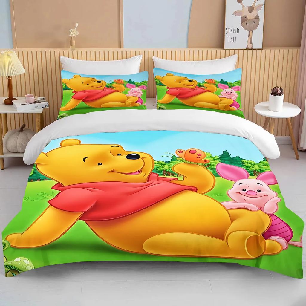 Winnie The Pooh Printed Bedding Sets Cartoon Comforter Cover Bed Cover Duvet Cover Pillow Case 2-3 Pieces Sets Kids Adult Size