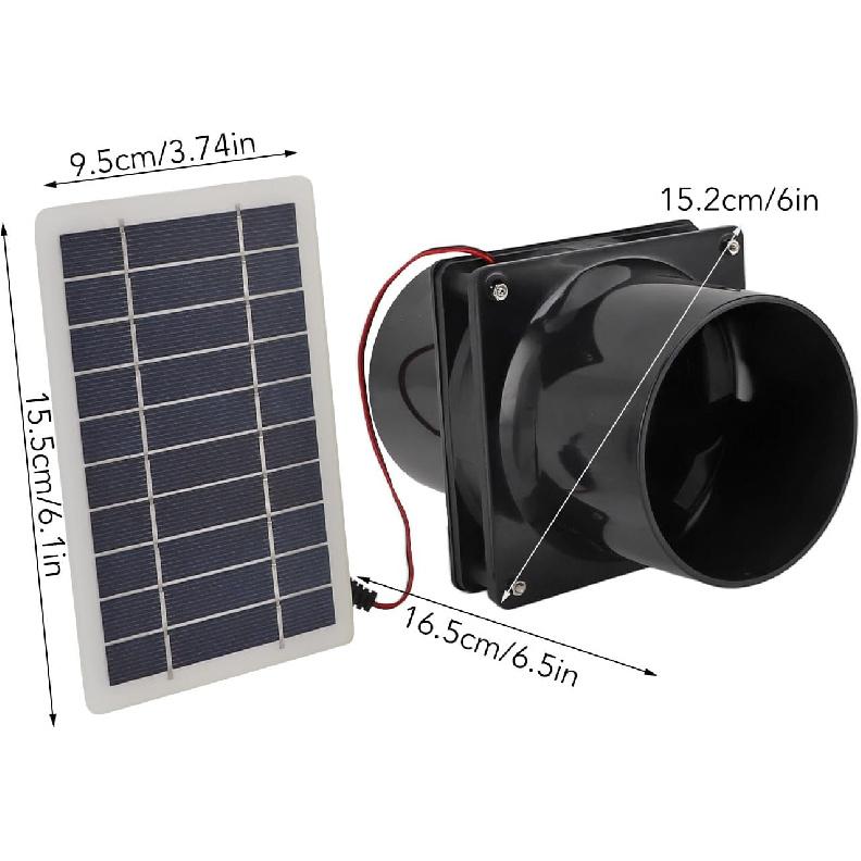 6in Solar Powered Exhaust Fan, ABS Solar Panel Powered Fan Kit, Solar Exhaust Vent Fan Ventilator for Round Pipe for Pet House Chicken Coop RV