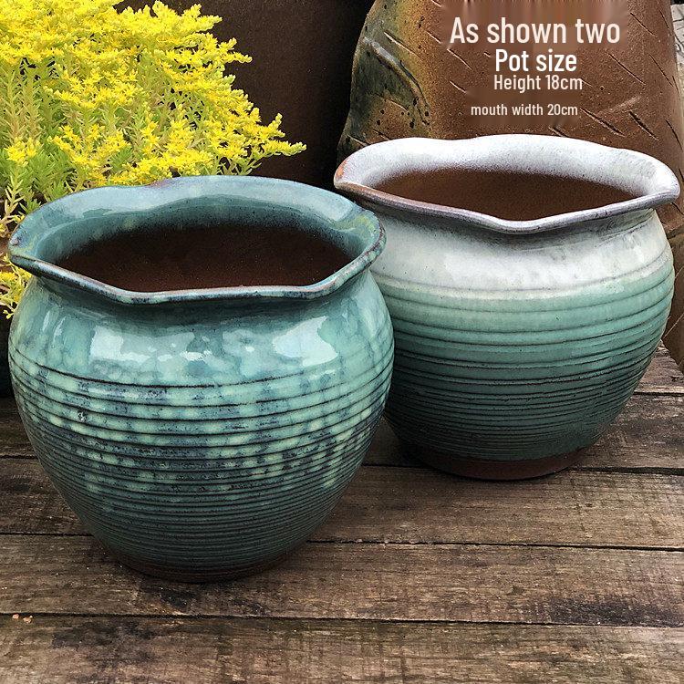 Handmade Vintage Coarse Pottery Large Succulent Planter, Breathable Purple Clay Flower Jar