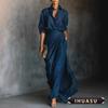 Women's Fashion Autumn Winter Solid Color Print POLO Neck Long Sleeve Casual Dresses Elegant