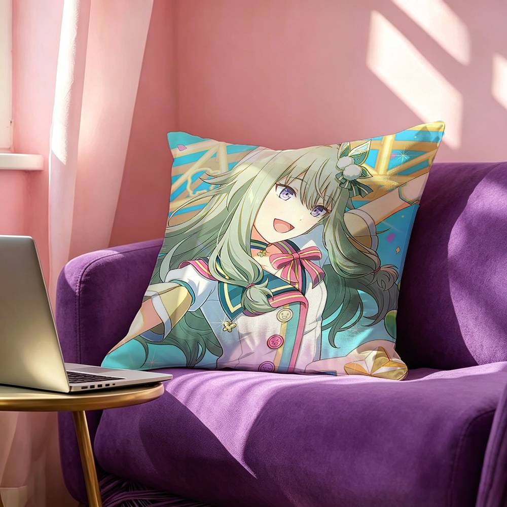 Kusanagi Nene Badge Music Game Cosplay Square Double-Sided printed Pillow Case Bedroom Bedside Pillow Sofa Cushion Cover