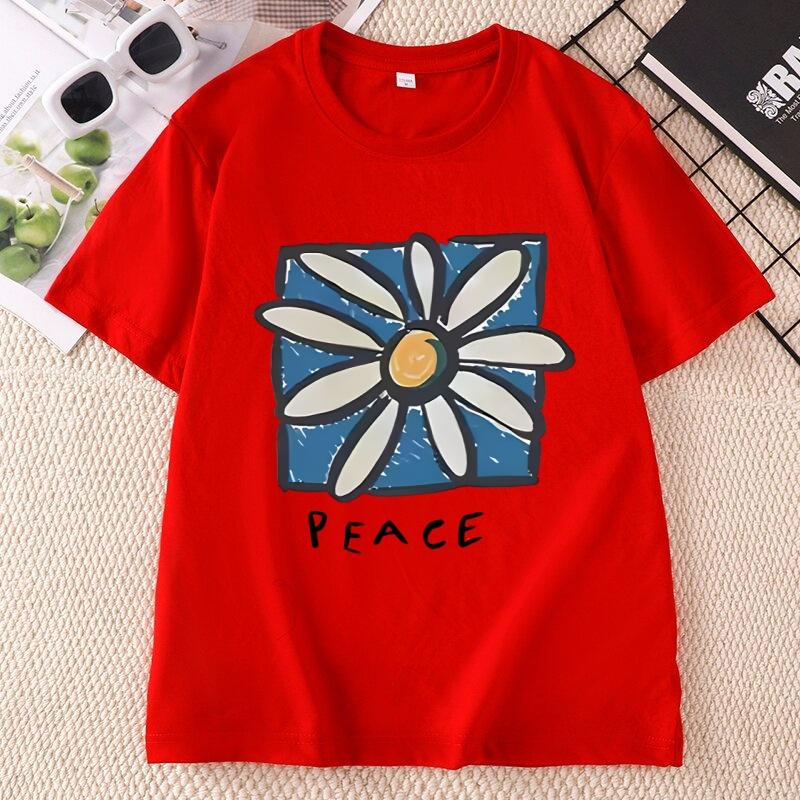 Fashion Cotton ShortSleeve TShirt Japanese Korean Flower Printed Tshirts Streetwear Style Cotton Unisex Unisex Clothes Designer