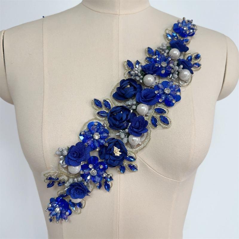 Big Rhinestone 3D Flower Sewing Fabric Applique Embroidery Rhinestone Flower Patch for Wedding Dress Decoration
