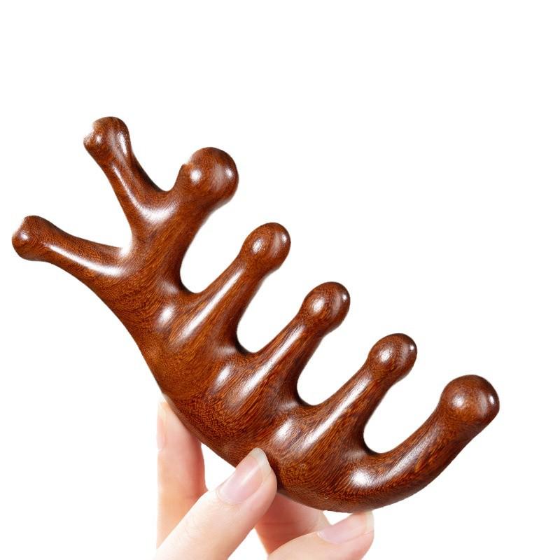Sandalwood Meridian Anti-Acupoint Five-Finger Massage Comb for Hair Loss, Head & Neck Scraping