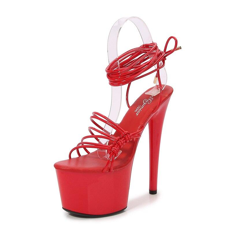 

Женские сексуальные сандалии для ночного клуба на каблуке 17 см с ремешком для танцев, модель автомобиля, яркие цвета для вечеринки, LFD-181-111 36 красный
