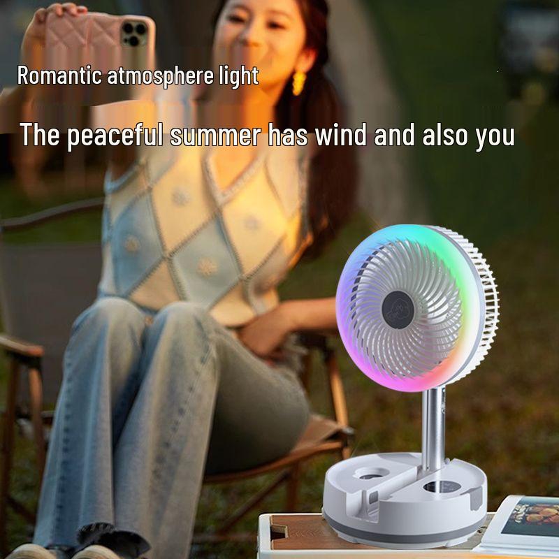 Retractable Wireless USB Charging Fan: Dual Power, Head Shaking, Silent, Foldable, Ideal for Outdoor Camping