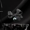 Black Diamond Bow Pearl Brooch Women, Creative Design Sense Fashion Suit Jacket Cardigan Pin