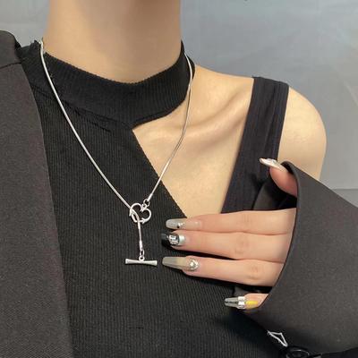 INS Trendy Long Necklace for Women: Versatile Pendant with OT Buckle and Thin Sweater Chain Design