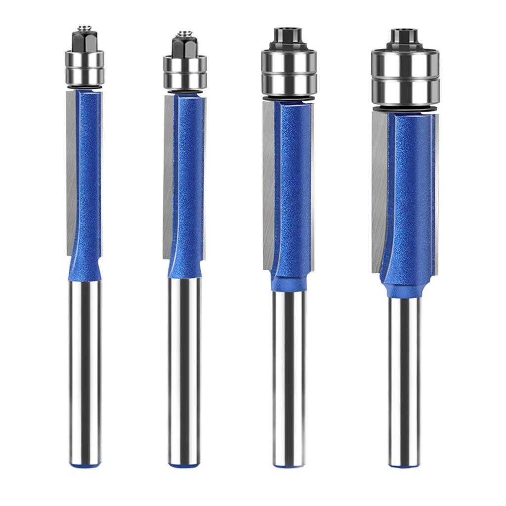 4-teiliges Bündigfräser-Set 6 mm Schaft Obere Doppellager Gerade Oberfräse Professionelles Holzbearbeitungswerkzeug