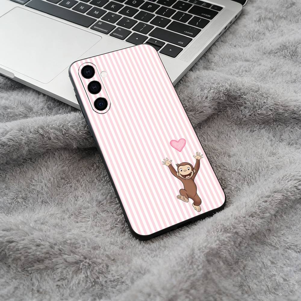 C-Curious- G-George the Monkey Soft Silicone phone Case for Samsung Galaxy A73/A71/A72/A70/A53/A52/A51 - Black