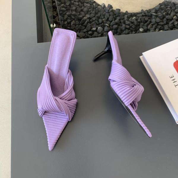 Fashion Thin Heels High-Heeled Shoes Lady Low Candy Colors Slippers Women Summer Slides Pointed Toe Pantofle Fashion 2025 Luxury Rome Sc