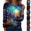 Women's Halloween Printed Pullover Sweatshirt Long Sleeve Round Neck Casual Top for Fall and Winter Seasonal Wear