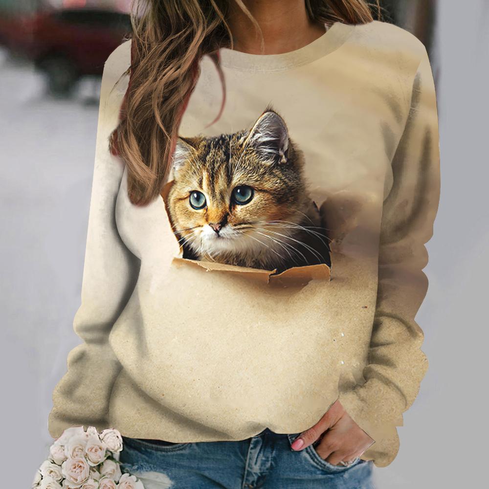 

Женские футболки с принтом аниме кота, свитер в винтажном стиле, хлопковый свитер с круглым вырезом Y2k, женская одежда с длинными рукавами, уличный пуловер большого размера 2XL