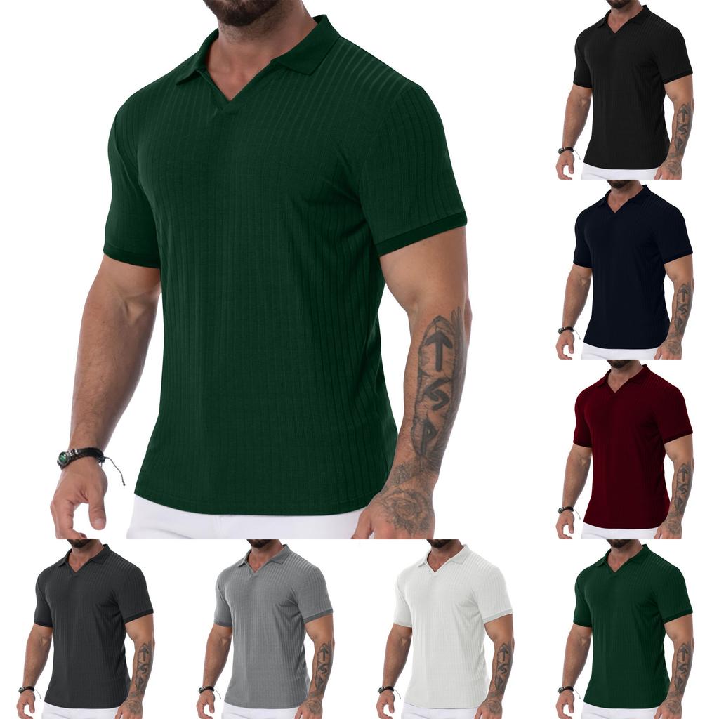 Camisa de Golf para Hombre Casual Deportiva Cuello en V Cuello Acanalado Manga Corta Moda Casual Color Liso Primavera y Verano Corte Regular
