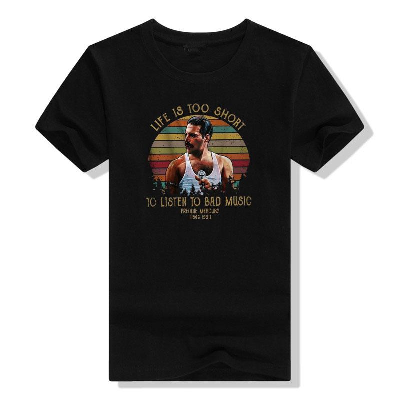 

Life Is Too Short To Listen To Bad Music Freddie Mercury Retro T Shirt Vintage Tees Life Style for Women Men Graphic Outfits ... S разноцветный