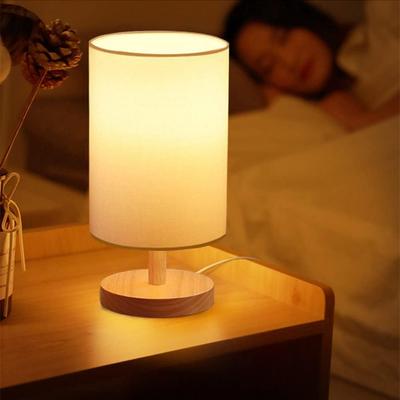 Lámpara de Mesa para Mesita de Noche USB Base de Madera Maciza Pantalla de Tela de Lino Regulable en 3 Colores Para Dormitorio Sala de Estar Mesita de Noche Luz de Oficina