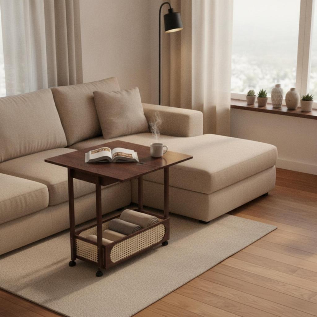 Foldable Side Table Wood-Grain Furniture Scratch-Resistant for Living Room