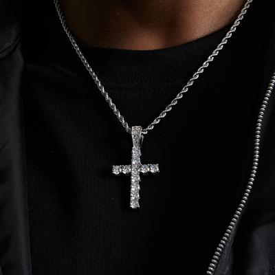 Full Zirconium Cross Pendant Stainless Steel Necklace Men's Trendy Brand Hiphop Street Rap Hip Hop