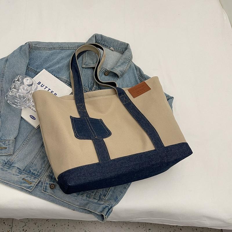 Canvas Große Tasche Damen Neue Lässige Schultertasche Große Kapazität Klasse Pendlertasche Tragetasche