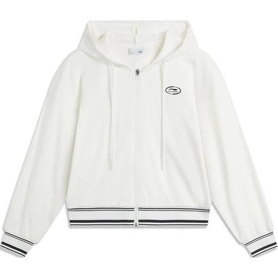 Li Ning Sports Lifestyle Series Striped Hooded Comfortable Breathable Loose Cardigan Sweatshirt Women Sweatshirt Off-White AWDU458-1