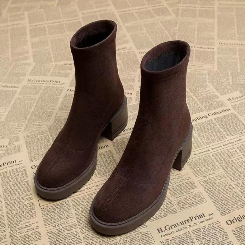 High Heels Women Ankle Boots Fashion Suede Chunky 2025 Winter Shoes Designer Elegant Dress Pumps New Brand Zapatillas De Mujer