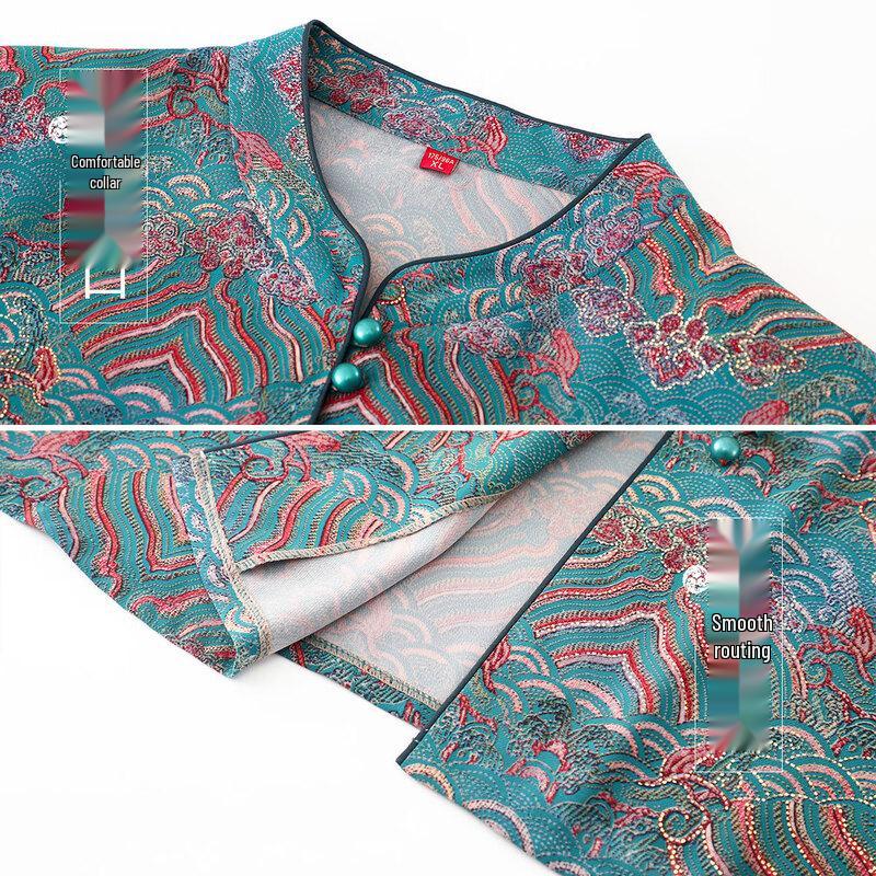 Elegant Loose Fit Stand Collar Shirt & Pants Set for Mature Women