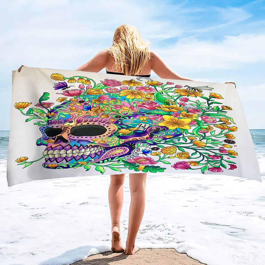 Skull Beach Towel Microfiber   for Gym Travel Fitness Spa  Women Girl Quick Dry Sandless Large  S