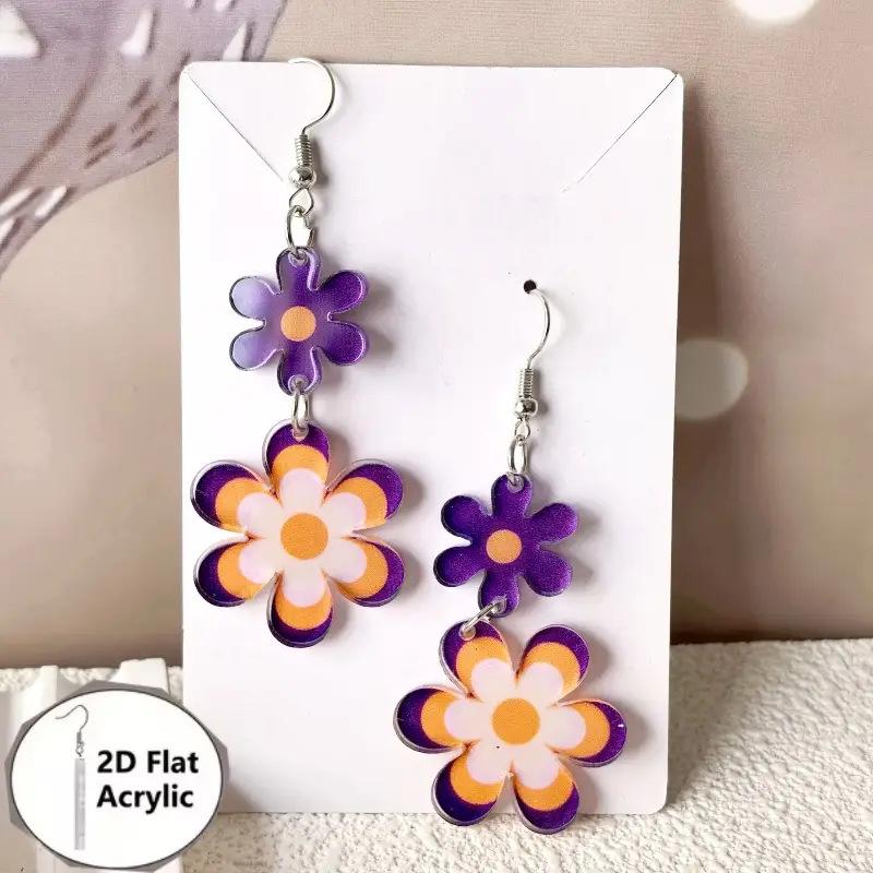 2D Flat Acrylic Dangle Earrings For Women Flower Animal Drop Earrings For Summer Daily Wear Party Jewelry