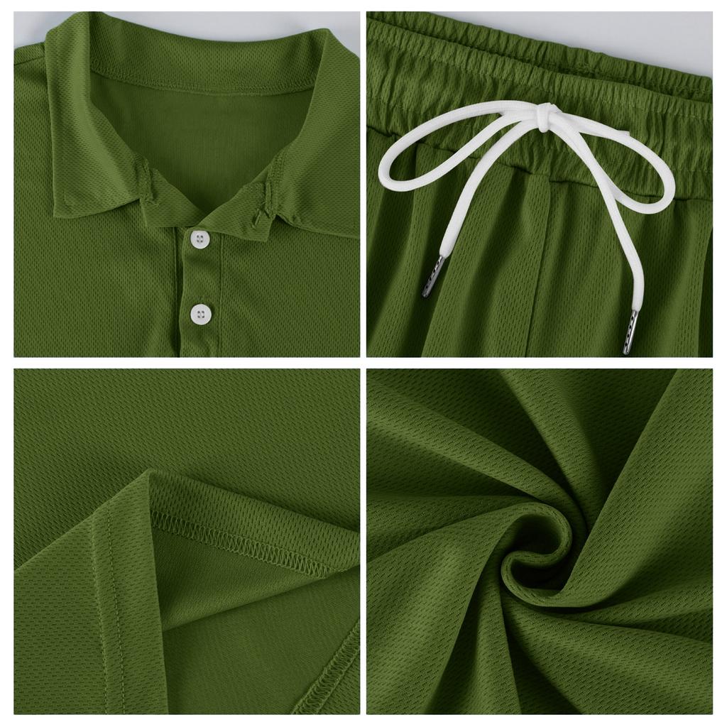 Men Short Sleeve Polo Shirt and Shorts Set Casual Two Piece Outfits Button Down Collar Top and Elastic Waist Bottoms for Daily Wear