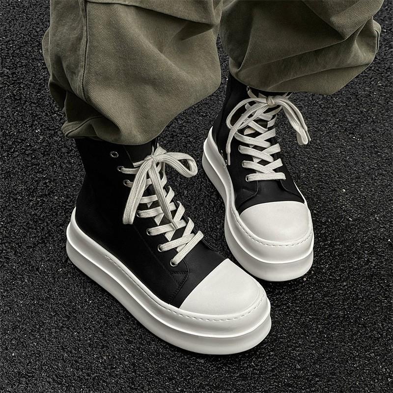 Spring Senior Couple Boots Martin Boots Side Zipper Tooling Boots Thick Sole Heightening Black And White High-Top Board Shoes Men And Women