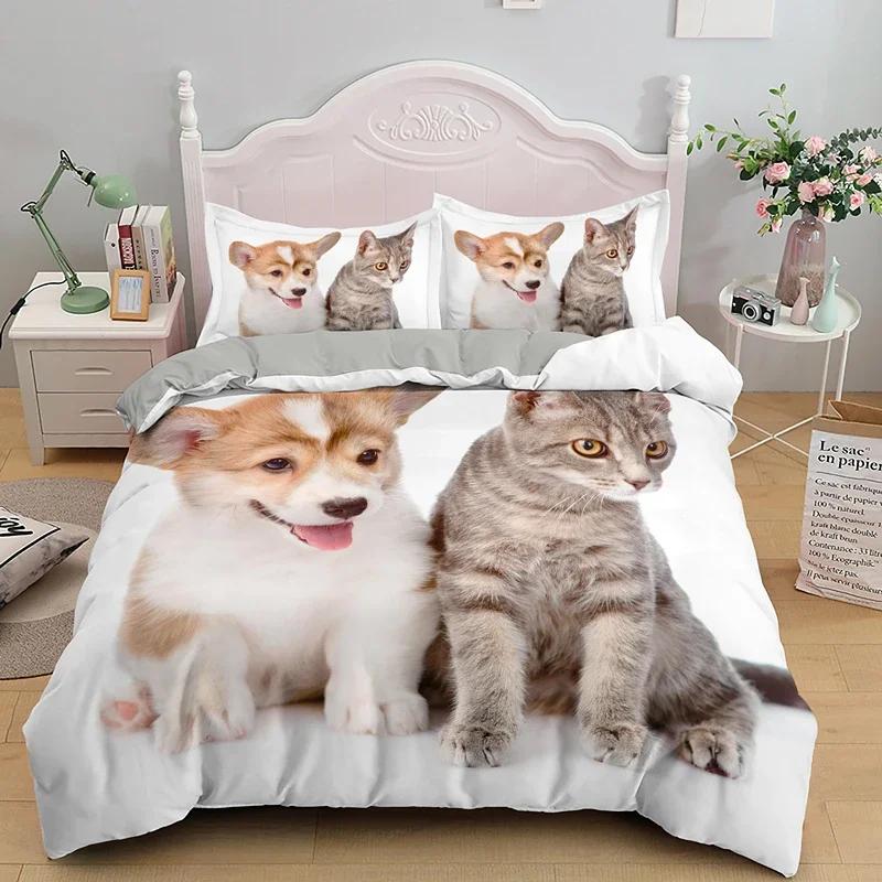 3Pcs Single-Sided Printed Bedding Set Comforter Funny Cute Pet Duvet Bedding Cover Pillows Comfortable Bedspreads For Kids Teens