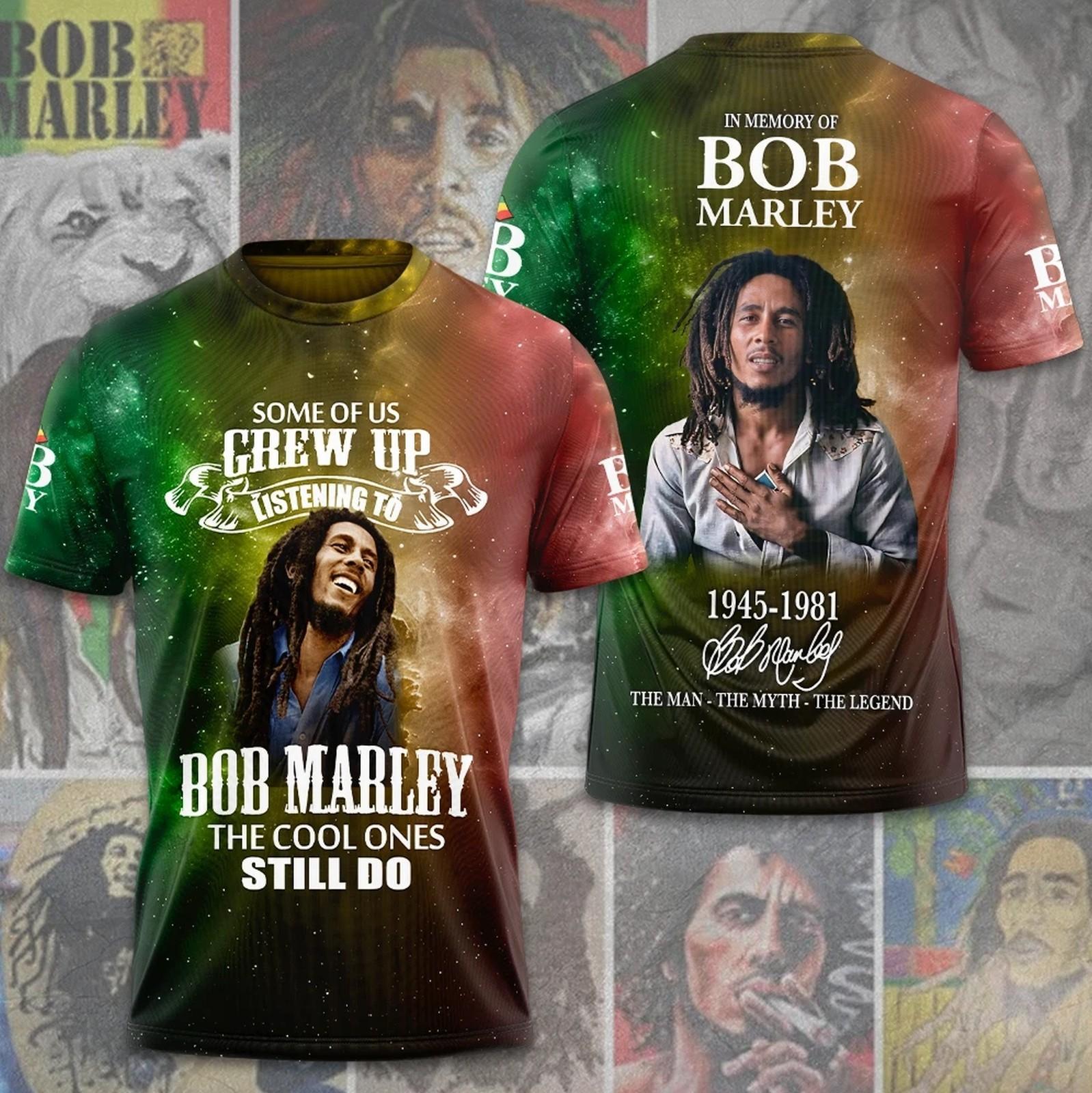 Bob Marley 1945-1981 In Memory Of Bob Marley Signature 3D T-Shirt L