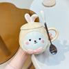 Cute Ceramic 3D Cartoon Rabbit Bunny Coffee Mug with Rabbit Ear Lid and Carrot Spoon, Fun and Novelty Gift for Women Girls