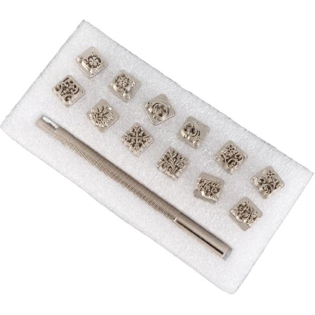 12PCS Leather Stamping Tools, 12 Patterns Zinc Alloy Leather Craft Stamps Punch Set Tool, Flower Design Leather Stamper for Leather Craft DIY Jewelry
