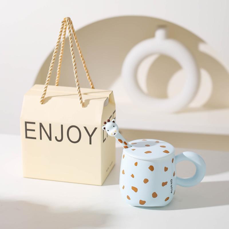 Kreative Niedliche Keramiktasse mit Deckel und Löffel Kinder Trinkwasserbecher Paar Tasse Milch Kaffeetasse für Mädchen