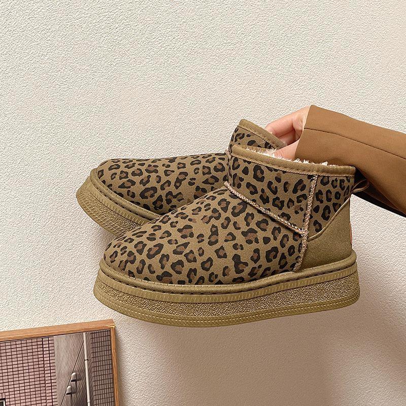 Schneestiefel mit Leopardenmuster, Samt und verdickte miu home dicke Sohle kurze Baumwollschuhe, warm, wasserdicht und rutschfest Feuchtigkeit