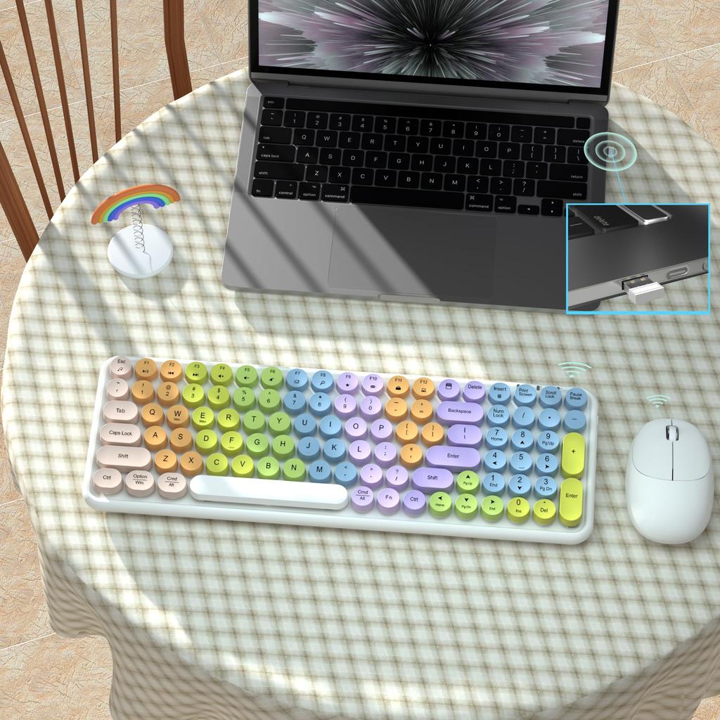 Bunte kabellose Tastatur und Maus Gradient Regenbogen 100 Optische Maus Verbindung für und Desktops Links9+ Combo, Farben, Tasten, 2,4 GHz Windows, Mac,