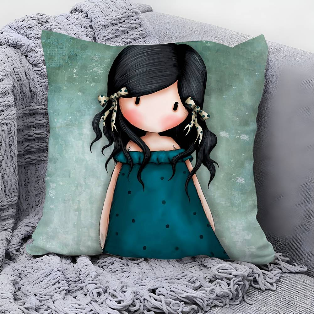 Kawaii Girl Santoro Gorjuss Pillow Case Square Double‑Sided Print Cushion Case For Sofa Home Bedchamber Decor Gift