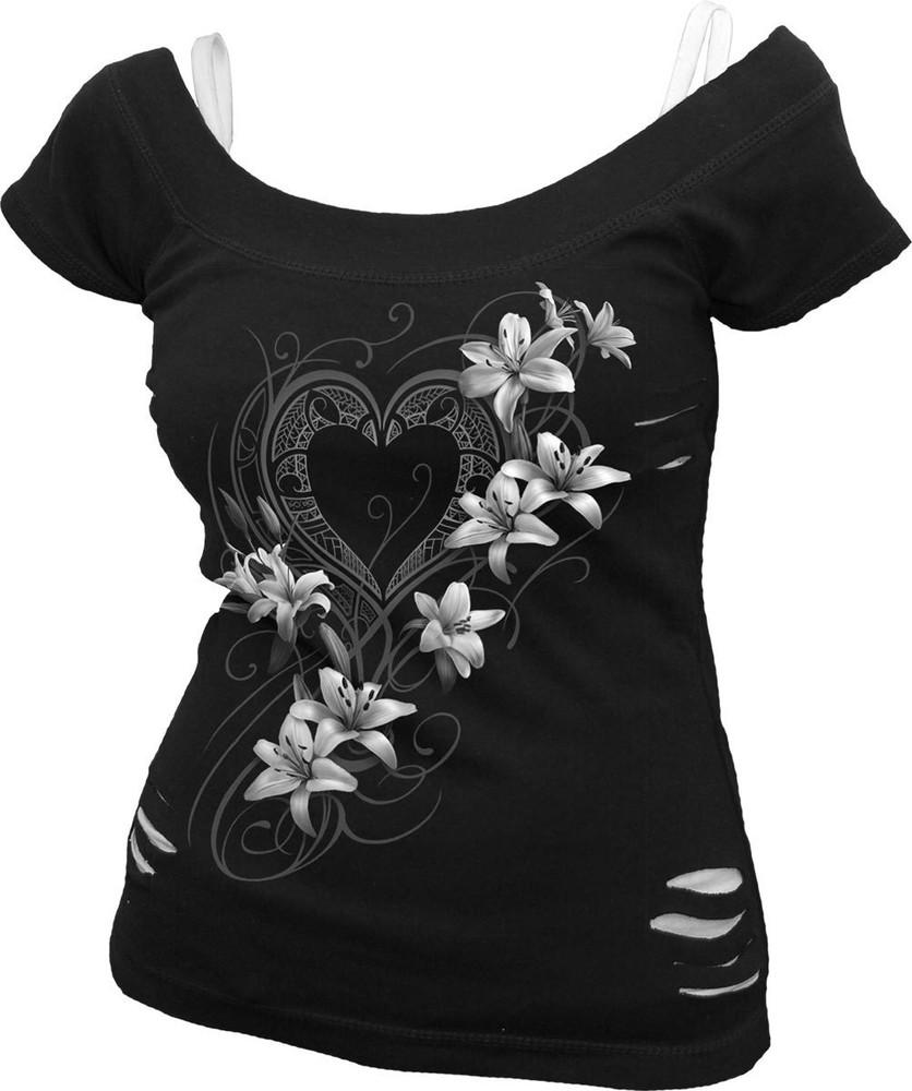 Spiral Direct New Pure Of Heart 2in1 Torn Top Ladies/Girls/Gothic/Tribal/ Unisex T-Shirt L