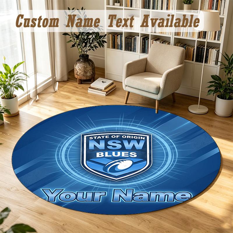 Round Rug Custom NameNSW Blues logo Pattern Non Slip Carpet Home Floor Decor