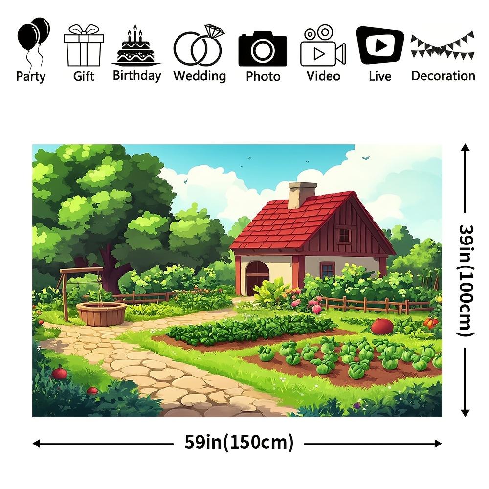 2D flat design, 1 piece of fruit and vegetable-themed background fabric, suitable for bride's gift-giving event