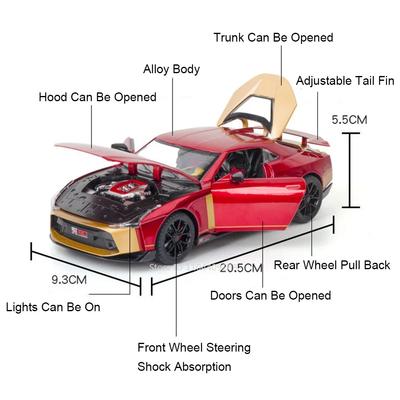 1:24 Scale GT-R50 GT-R34 Car Model Toy Alloy Die-cast Sound Light Pull Back Shock Absorption Vehicle Models Gifts for Kids