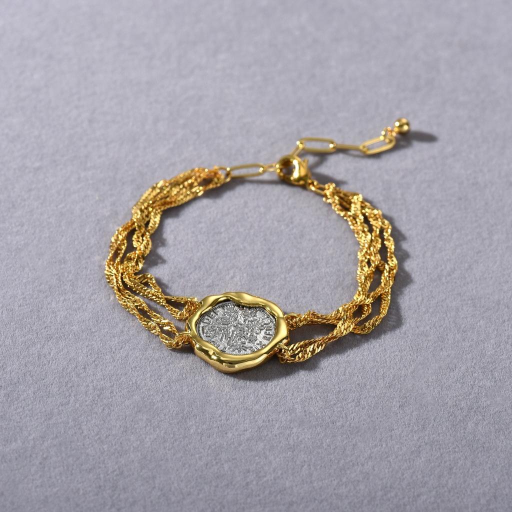 Retro And Elegant Light Luxury Heavy Industry Premium Metal Brass Plated 18K Real Gold Lucky Ancient Coin Ring Bracelet Necklace Women