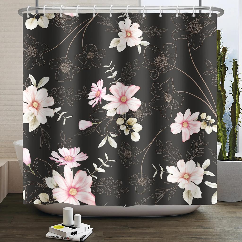Watercolor Floral Shower Curtain for Bathroom Spring Elegant Flower Printed Bath Curtain Botanical Wildflower Bathroom Decor